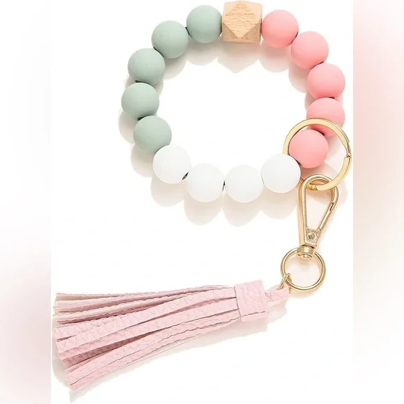 Solid Silicone Beaded Keychain with Tassel - Picture 4 of 5